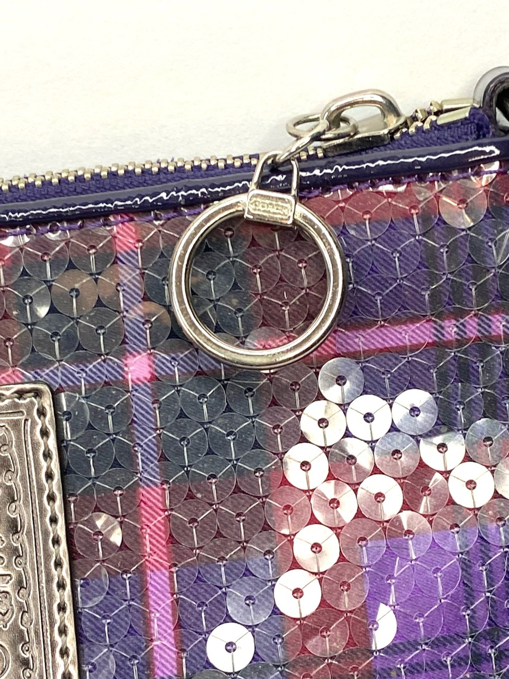 COACH POPPY Y2K EUC small  Purple Sequin Crossbody Plaid Accent bag - Picture 7 of 15